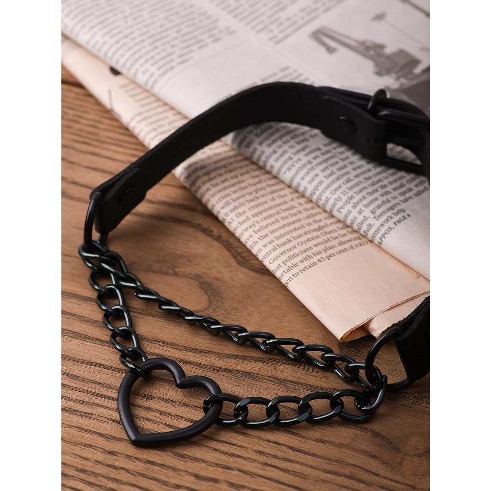 Collana girocollo a catena con cuore, girocollo in pelle PU, collana mood, regalo gioiello di Halloween Natale per uomo e donna (1 pezzo, nero)