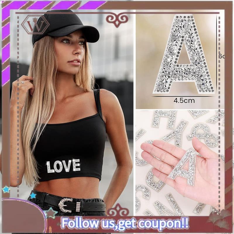 (New)-52 Pieces Glitter Rhinestone Alphabet Letter Stickers Kit 2.4 Inch Resin Rhinestone Iron On Letter Glitter Self-Adhesive A NONE белый