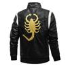 Men's Leather Stand Collar Motorcycle Leather Jacket Fashion Embroidery Colorblock Coat