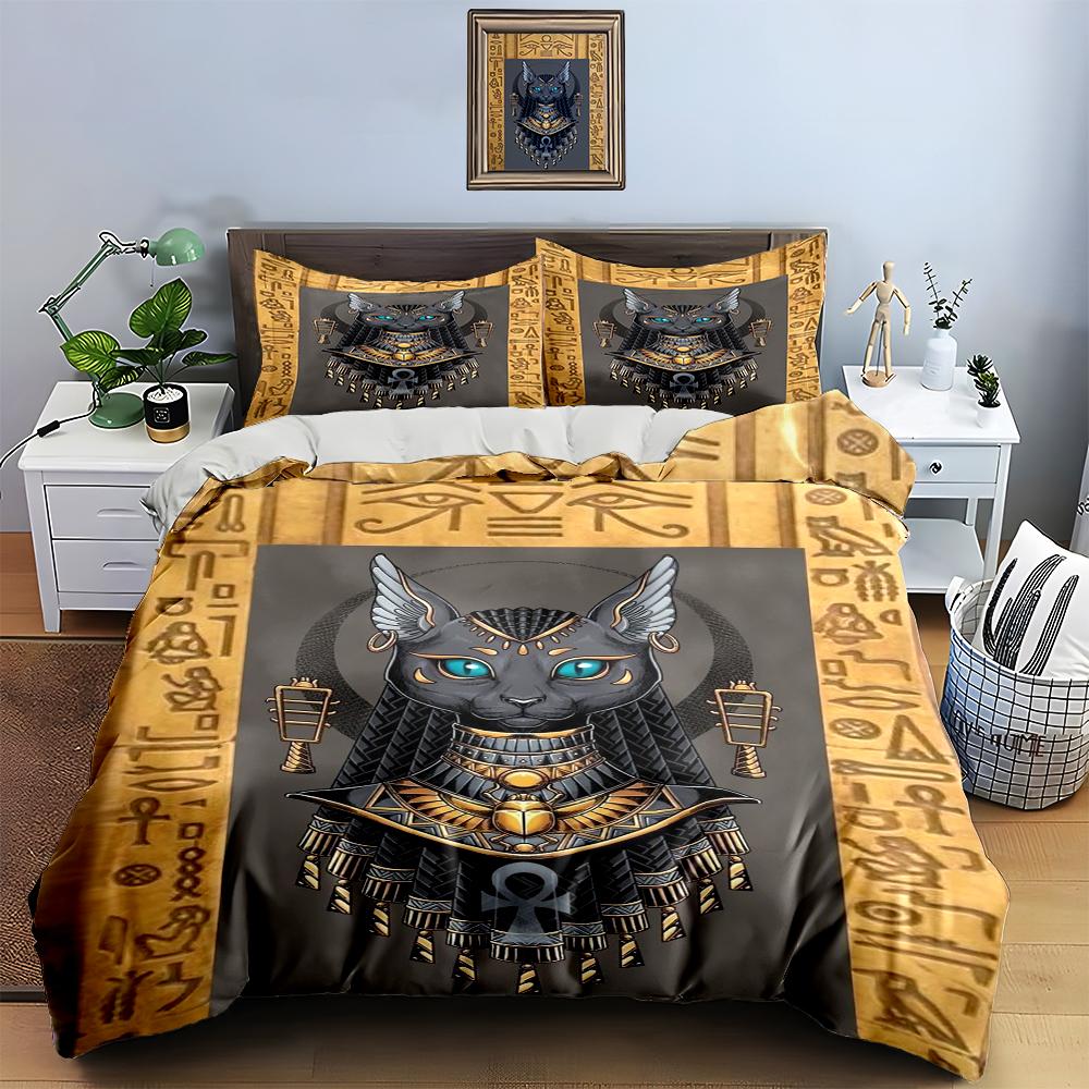 Egyptian-themed cat Bedding Duvet cover sets Duvet covers Pillowcases gifts (1 * Duvet Cover 2 * Pillowcases, without duvet insert)