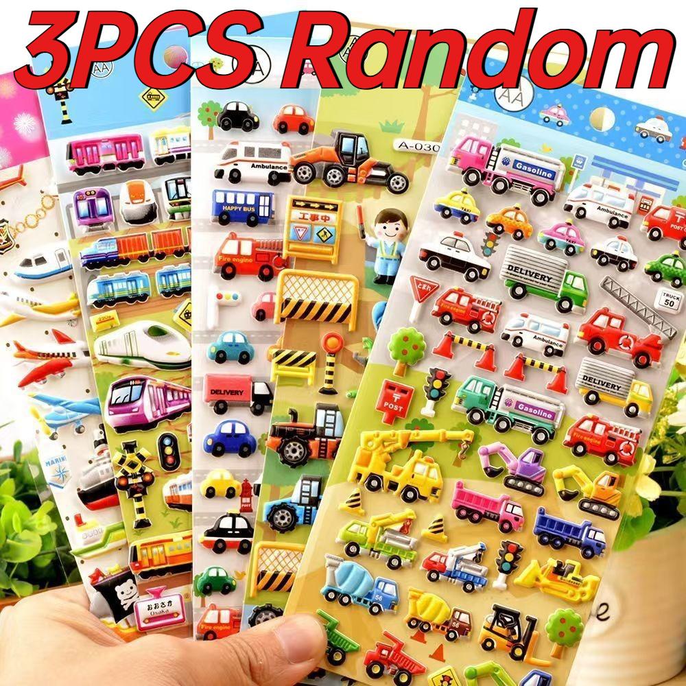 Children Cartoon Vehicle Stickers Engineering Car Traffic Police Fire Truck Stationery Sticker DIY Bubble Stickers for Kids