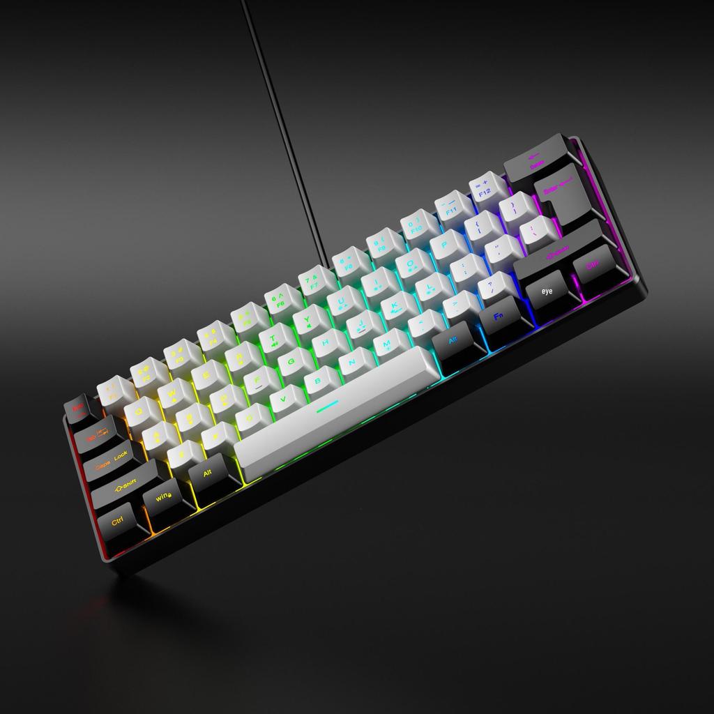 61-Key RGB Wired Gaming Keyboard & Mouse Set, Non-mechanical Membrane, Black & White, with Seven-Color Mini Backlight
