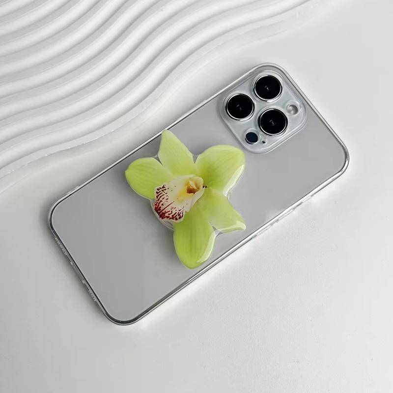 Akrylový stojánek na telefon s orchidejí Velký květ Stolní držák na telefon s airbagem Skládací podpora mobilního telefonu Kapkové lepidlo Držák na telefon s orchidejí