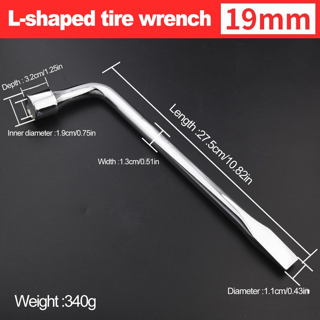 Car Spare Tire Lug Wrench - L type Hexagonal Head 17/19/21mm Slotted End Socket Repair Tool, Standard Tire Wrench