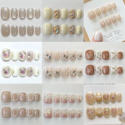 Unhas artificiais quadradas redondas artesanais champanhe nude olho de gato cor pura curtas coloridas creme suave arco-íris unhas falsas reutilizáveis