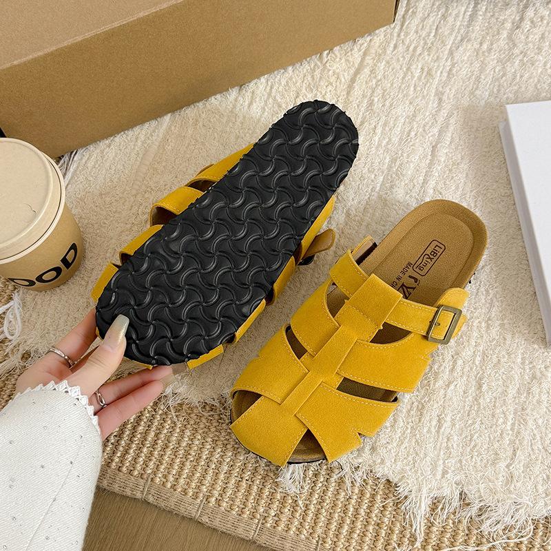 Cowhide Version! 2025 Summer New Retro Baotou Boken Cool Slippers Women's Genuine Leather Outer Wear Hollow Pig Cage Slippers