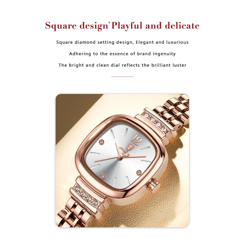 POEDAGAR Luxury Ladies Square Watch Rose Gold Stainless Steel Band with Waterproof Casual Quartz Wristwatch for Women