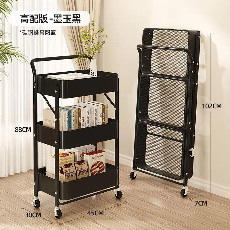 Faltbarer Aufbewahrungswagen Ständer Küche Badezimmer 3 Etagen Snacks Regale Schlafzimmer Mobiler Wagen Aufbewahrungsregal Wagen Organizer