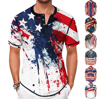 Summer Men's Stand-up Collar Short-sleeved T-shirt With Independence Day Print
