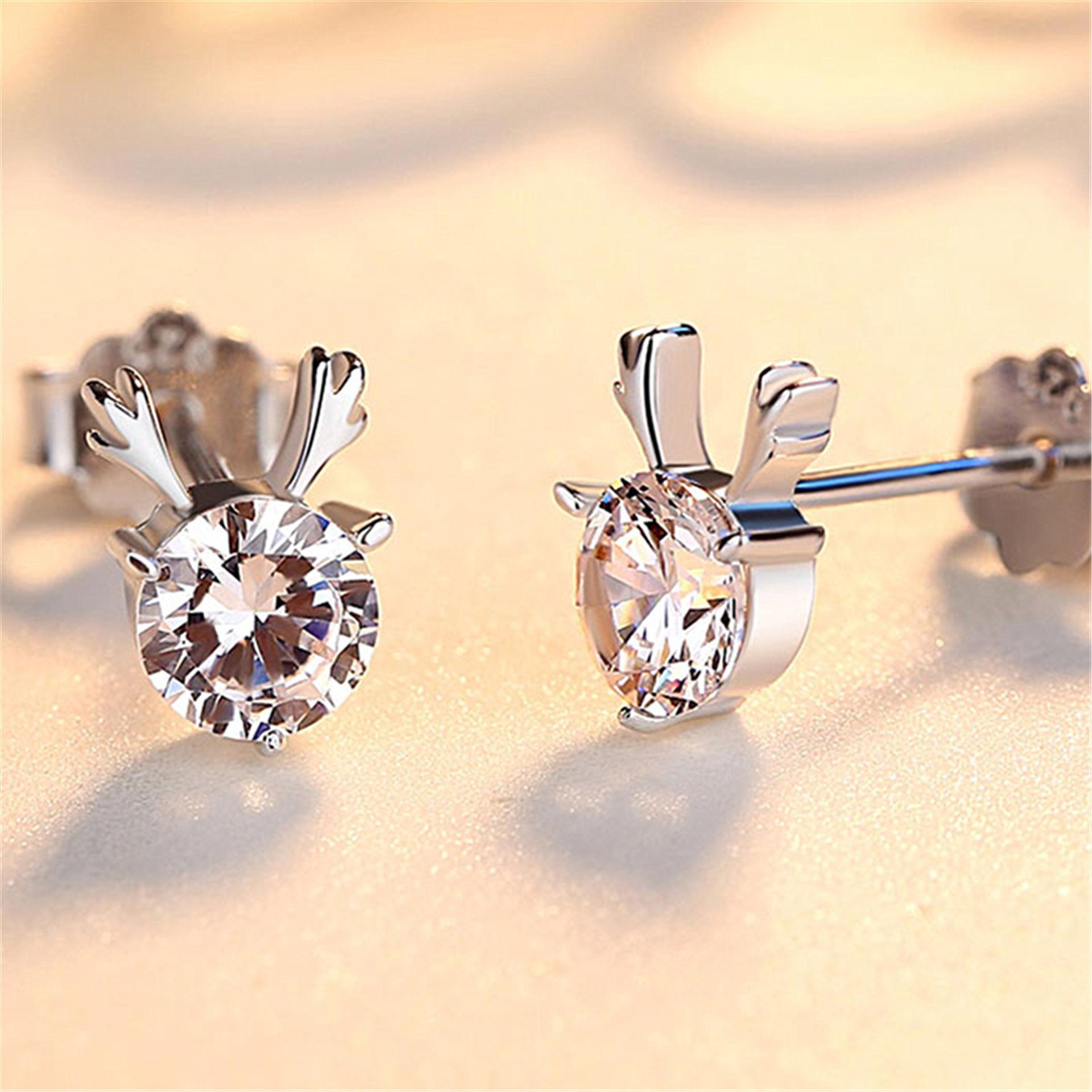 

925 Sterling Copper Female Luxury Crystal Round Stud Earrings Vintage Wedding Zircon White Zircon Stone Earrings New Nice