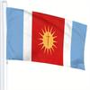 Eine einseitige Flagge der Provinz Buenos Aires - Hergestellt aus robustem, farbenfrohem Stoff mit einem leuchtend blauen, weißen und roten Farbschema, das ein Sonnensymbol zeigt