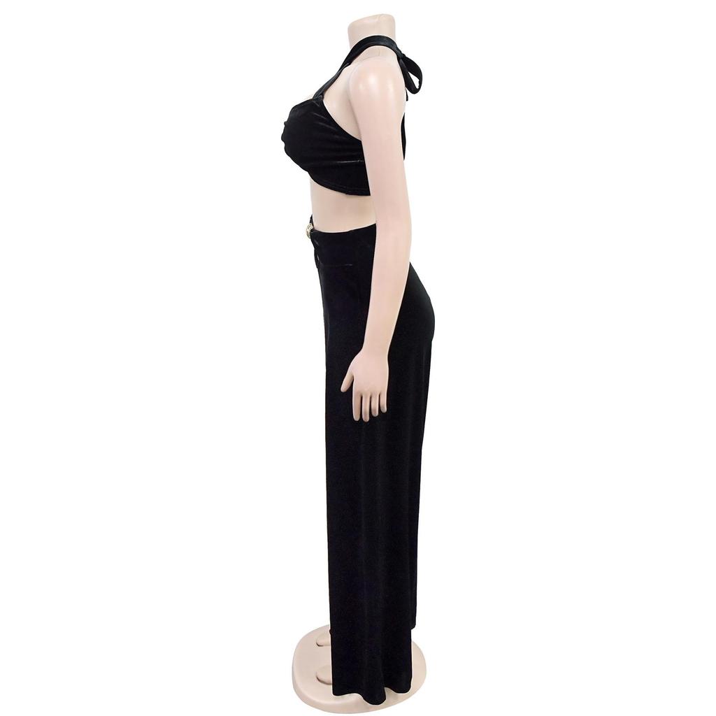 C7236 Women's Fashion Solid Color Strapless Long Pants Two-Piece Set