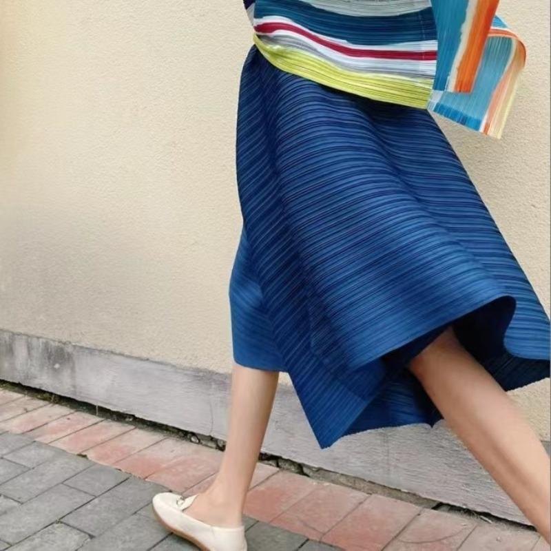 Pleated skirt pants with irregular hem and umbrella shaped loose wide leg pants