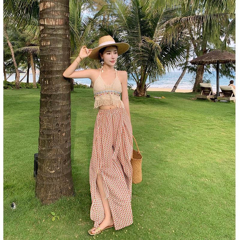 Bohemian Seaside Knit Tassel Bikini Bandeau with Chest Pads