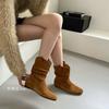 French Leather Retro Pleated Short Boots for Women 2025 Autumn and Winter New Round Head Matte Inner Leather Heightening Thin Boots for Women