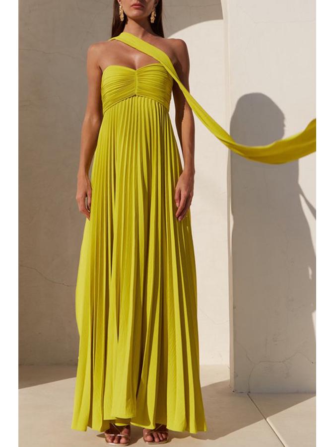 Women's Solid Color Pleated Bandeau Dress - Sleeveless, European & American Style, New Arrival