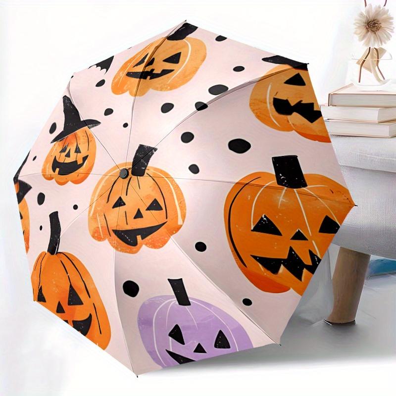1pc Pumpkin Halloween Automatic Open/Close Umbrella with One Touch Button,, Windproof Design Lightweight Portable Umbrella for Women & Men6147