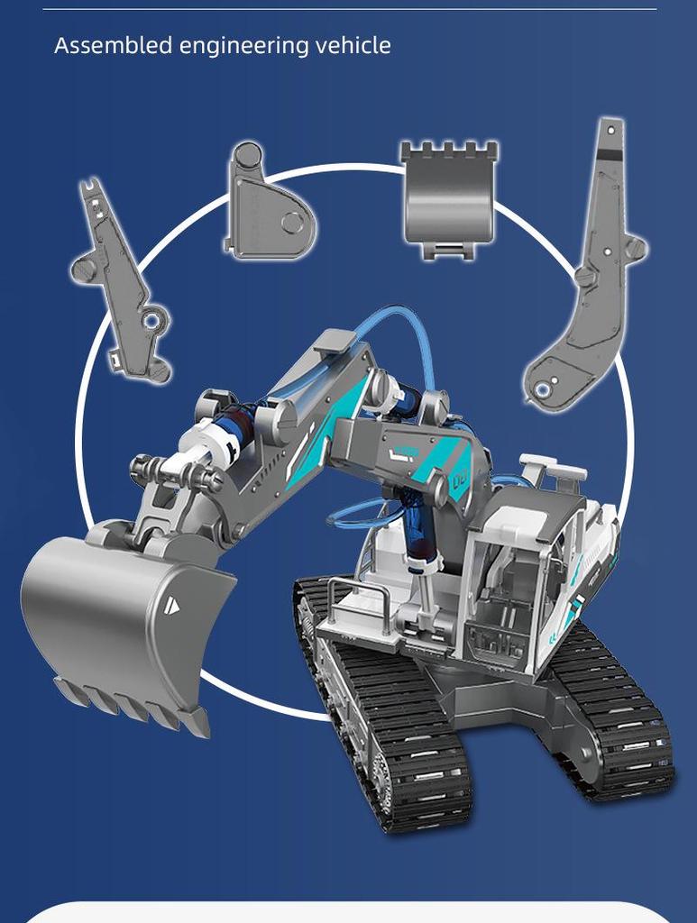 Hydraulic DIY Engineering Vehicle STEM Science Kit: Tracked Bulldozer Excavator Toy