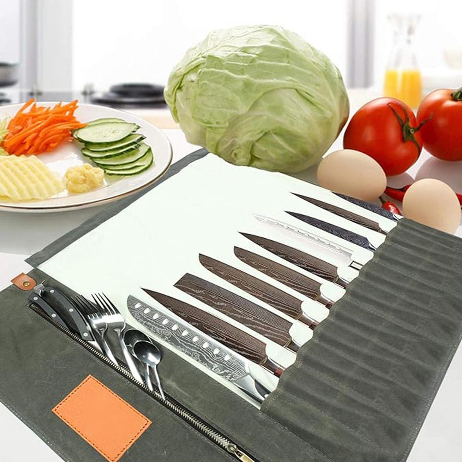 

Foldable Chefs Tool Organizer Bag Waterproof Waxed Canvas Kitchen Tool Carry Case for Outdoor Cooking and Competitions 1