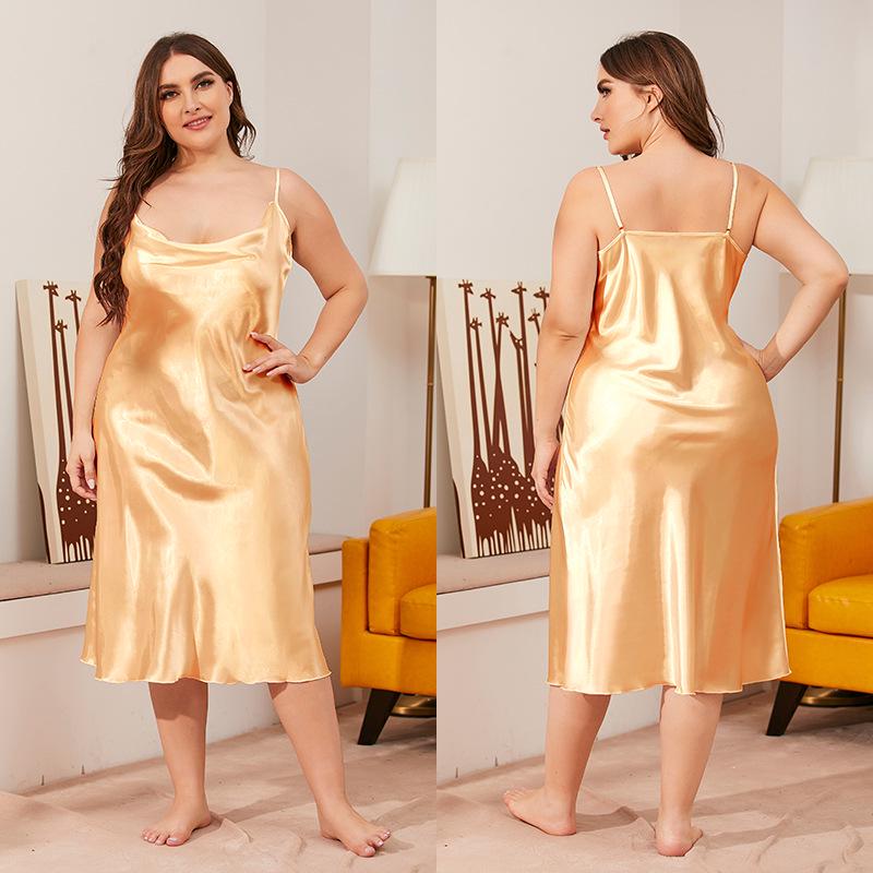 

Yaoting Women s Plus Size Ice Silk Nightdress - Summer Scoop Neck, Spaghetti Strap, Loose Fit, 1630P 5XL