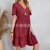 Vestido Feminino de Verão Solto Casual Manga Curta Cintura Elegante