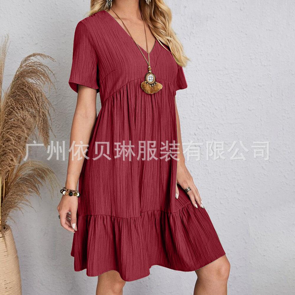 Vestido Feminino de Verão Solto Casual Manga Curta Cintura Elegante