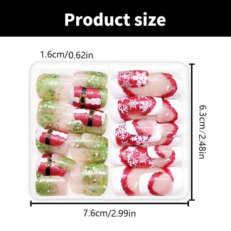 48 Pcs Glittering Artificial Nails Snowflake False Nails Christmas Full Cover Stick On Nails Short Square Press On Nails