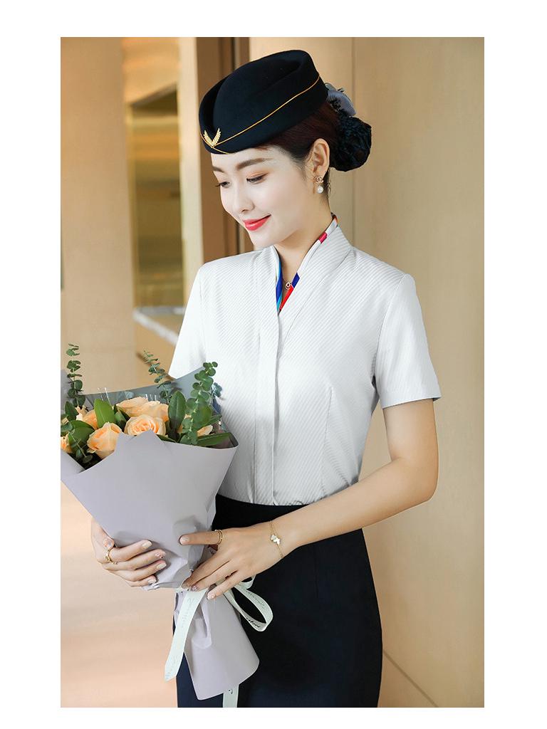 Women's White V-neck Professional Flight Attendant Shirt: Interview and Workwear Suit for Airline and Hotel Staff
