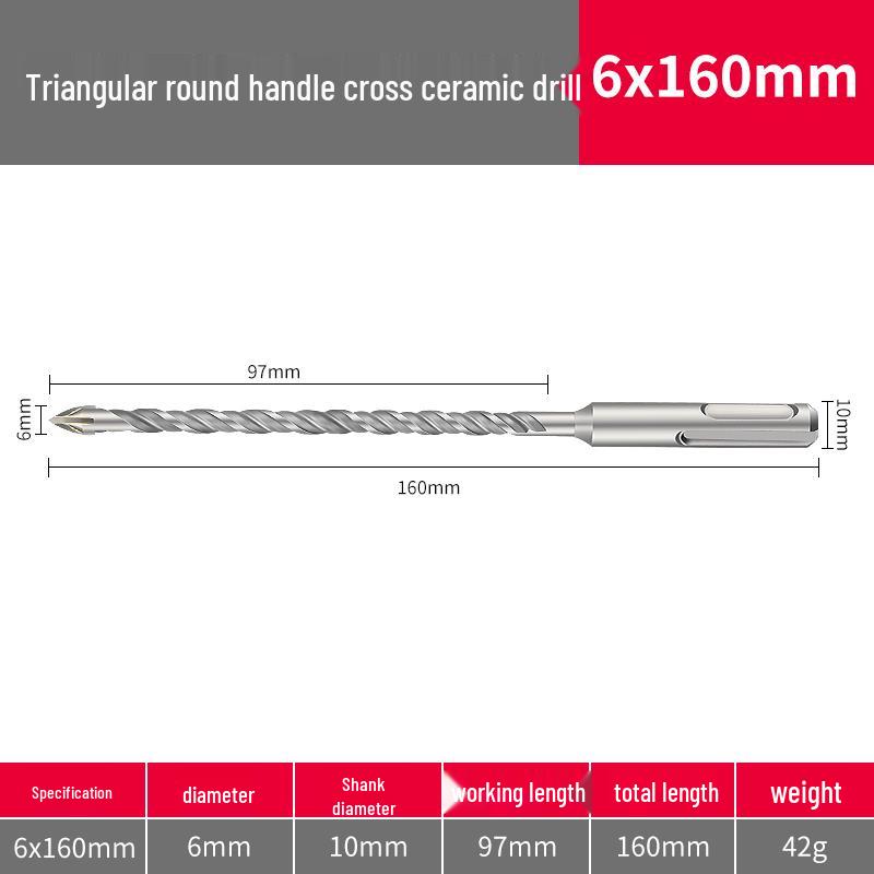 Triangle Tile Ceramic & Concrete Alloy Twist Drill Bit with Cross Round Shank