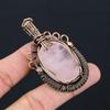 Rose Quartz Gemstone Pure Copper Wire Wrapped Handmade Pendant Jewelry For Gift