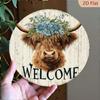 High Altitude Cow Metal Art Picture 8x8 Inch Farmhouse Wall Decor with Flowers for Bedroom Cafe
