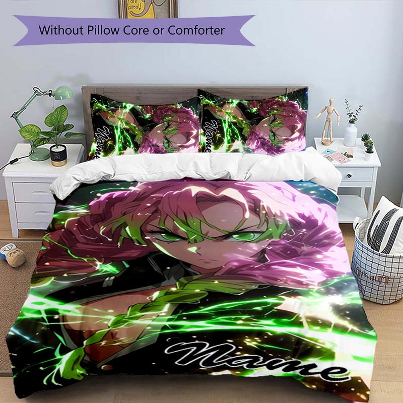 3pcs Demon Slayer5 Cover Set - Personalized Name, HD Printed Bedding with 1 Cover and 2 Pillowcases - Perfect for Home Decor, Easy Care