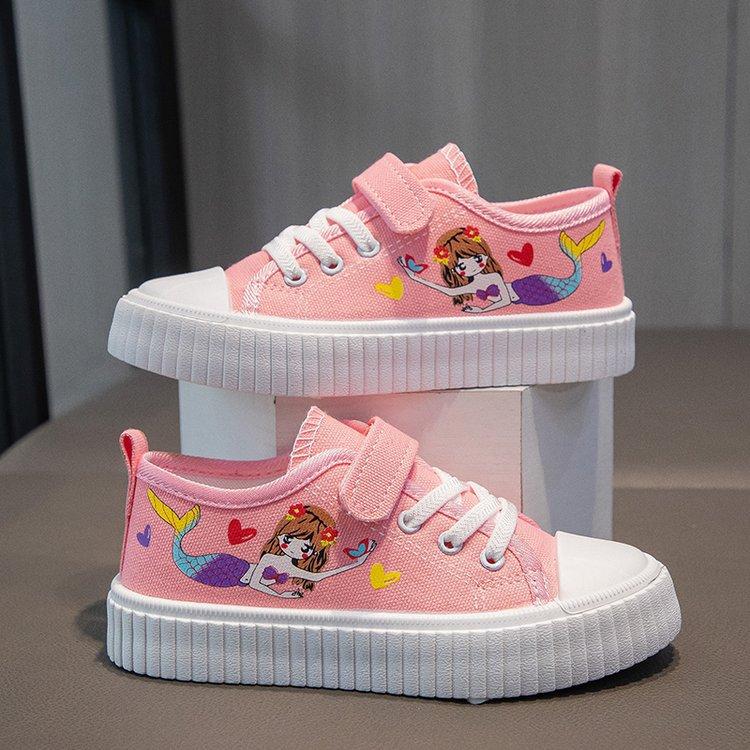 

Дышащие повседневные туфли для девочек, мультяшные парусиновые туфли для девочек, повседневные спортивные туфли на плоской подошве, корейская версия, туфли на платформе, тренд 37 розовый