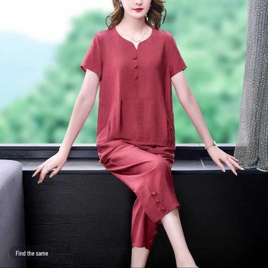 

Elegant Summer 2026 Women s Two-Piece Set: Wide-Leg Pants & Top XL (120-130 cm) червоний