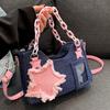 Y2K Vintage Korean Fashion Shoulder Bag Underarm Harajuku Star Tote Denim Bag Chain Ladies Bags Zip Purses Handbags Women