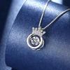 Women's Beating Heart Crown Silver Necklace – Luxury Pendant with Clavicle Chain