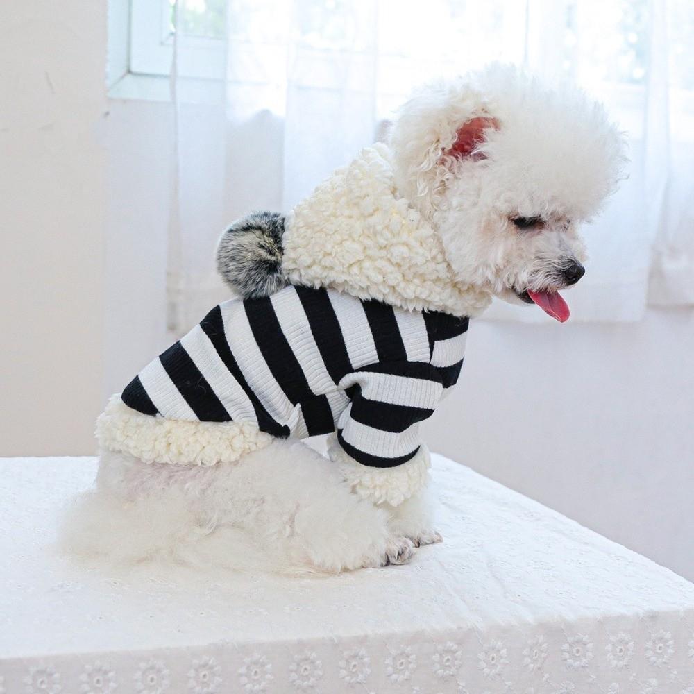 Thickened Dog Hooded Sweatshirt Warm Dog Striped Coat Cute Pet Hooded Jacket  Walking