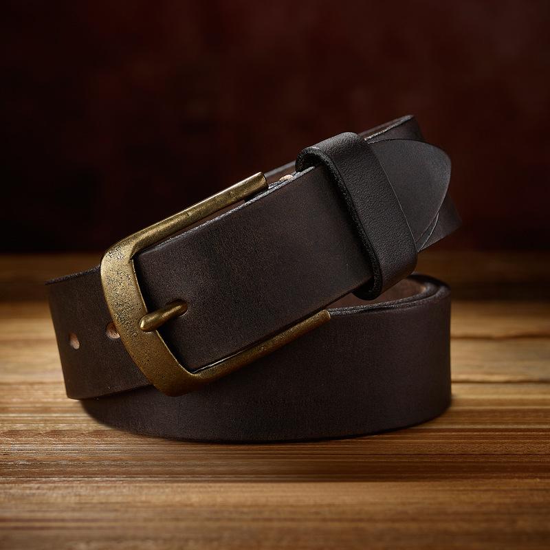 

Ремень в стиле ретро, мужской, из натуральной кожи, первый слой, ручная работа, простая, повседневная, с медной пряжкой, для джинсов 130cm