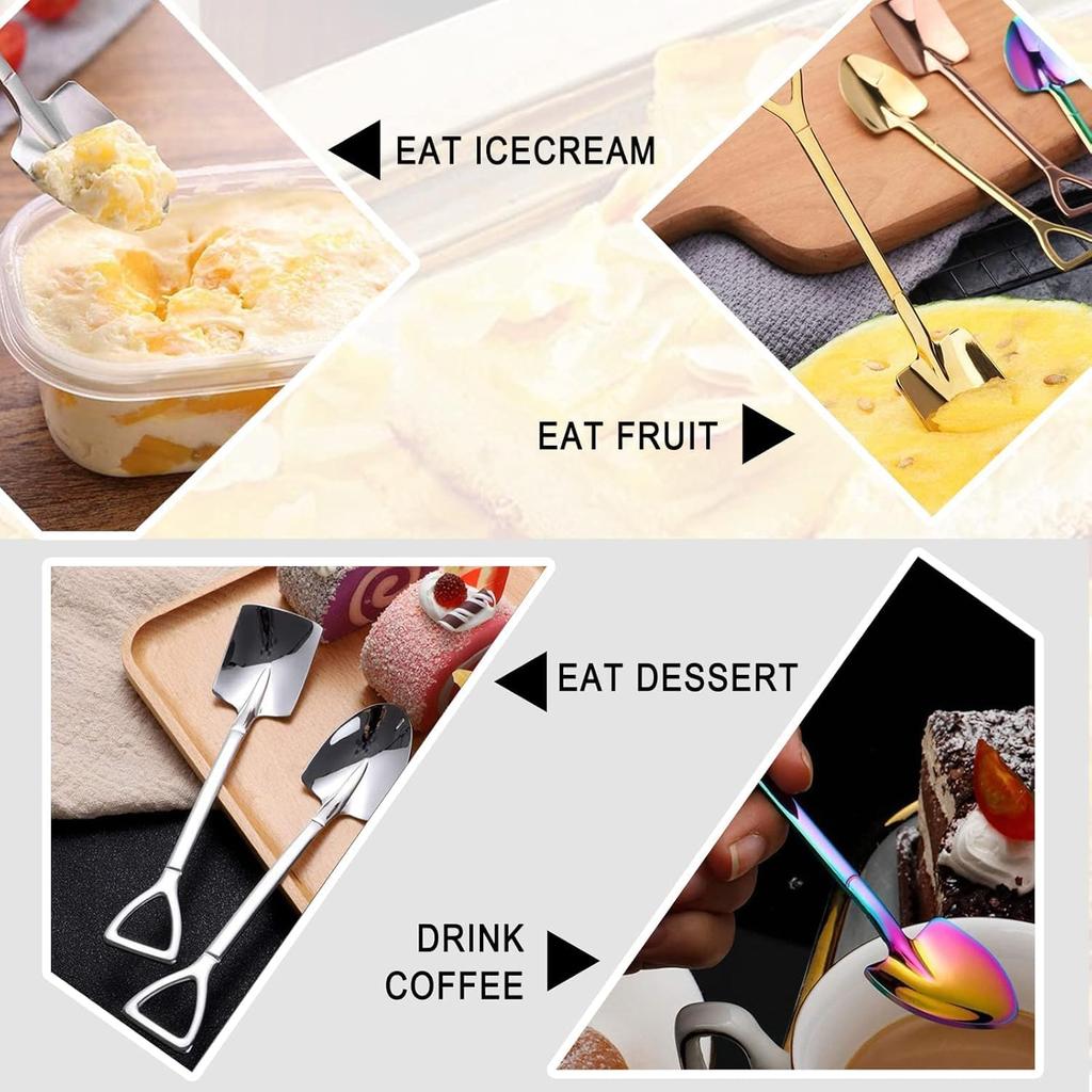 9 Pcs Silver Mini Shovel Spoons and Fork Set for Desserts Include 3 Shovel Shape 3 Pointed 3 Stainless Steel Fork Ice Cream Spoons for Home Party