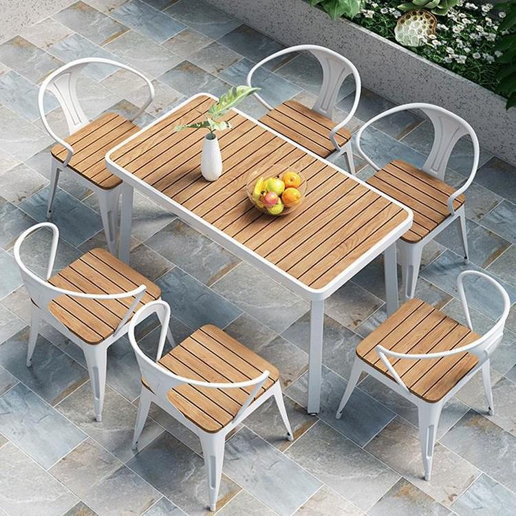 Garden Anti-Corrosion Wood-Plastic Composite Dining Set: Outdoor Table & Chairs for Courtyard, Balcony, or Cafe