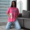 Washed rose red old retro trendy brand printing loose fashion versatile and thin ins summer new short-sleeved T-shirt women