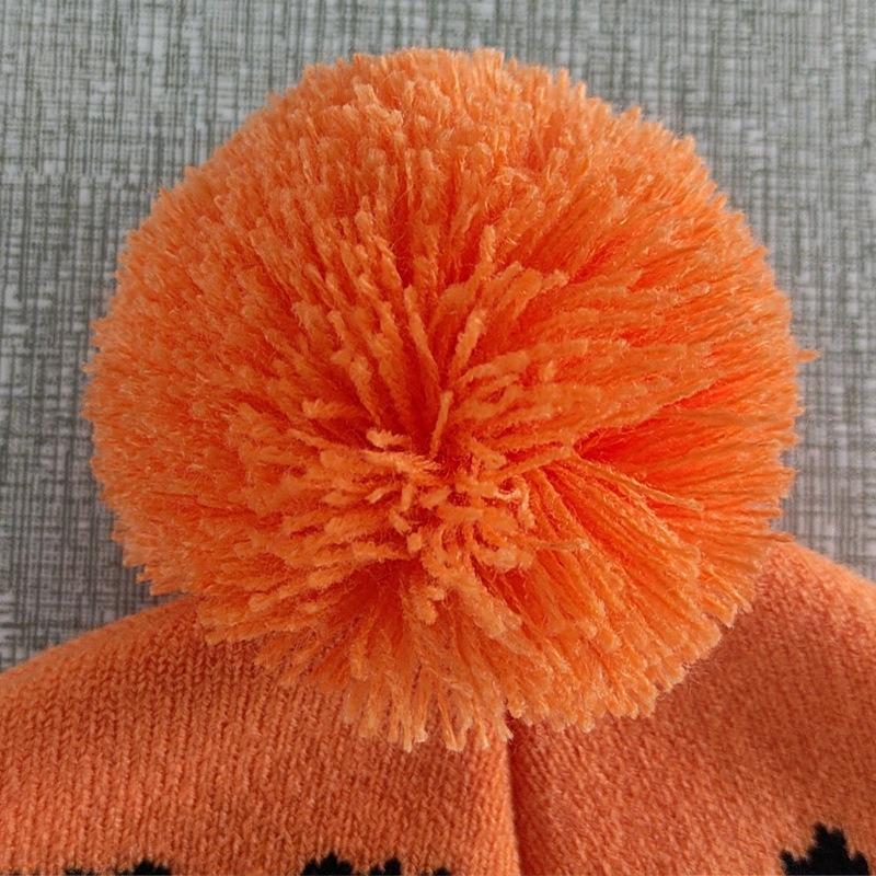 

Детская вязаная шапка с отворотом на Хэллоуин, осень и зиму, жаккардовая шапка с тыквой, теплая детская шапка L оранжевый
