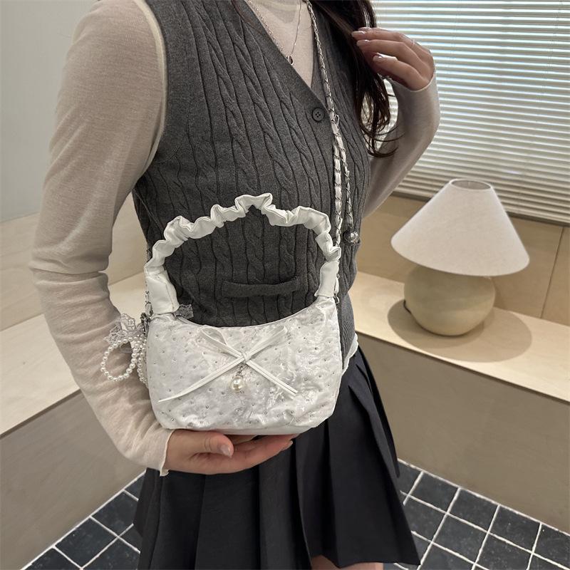 Premium Achseltasche Neue Schleife Ein Schulter Crossbody Damen Tasche Mode Handgefaltete Knödeltasche Perle