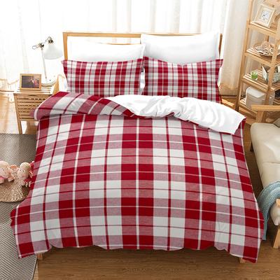 Bettwäsche-Set mit digital bedrucktem Karomuster - Polyester - Schlafzimmerdeko - 1 Bettbezug + 2 Kissenbezüge (kein Kissenkern)
