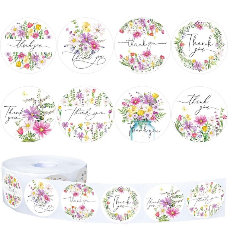 100-500Pcs Flowers Round Thank You Stickers For Supporting Small Business Seal Labels Wedding Party Stationery Stickers