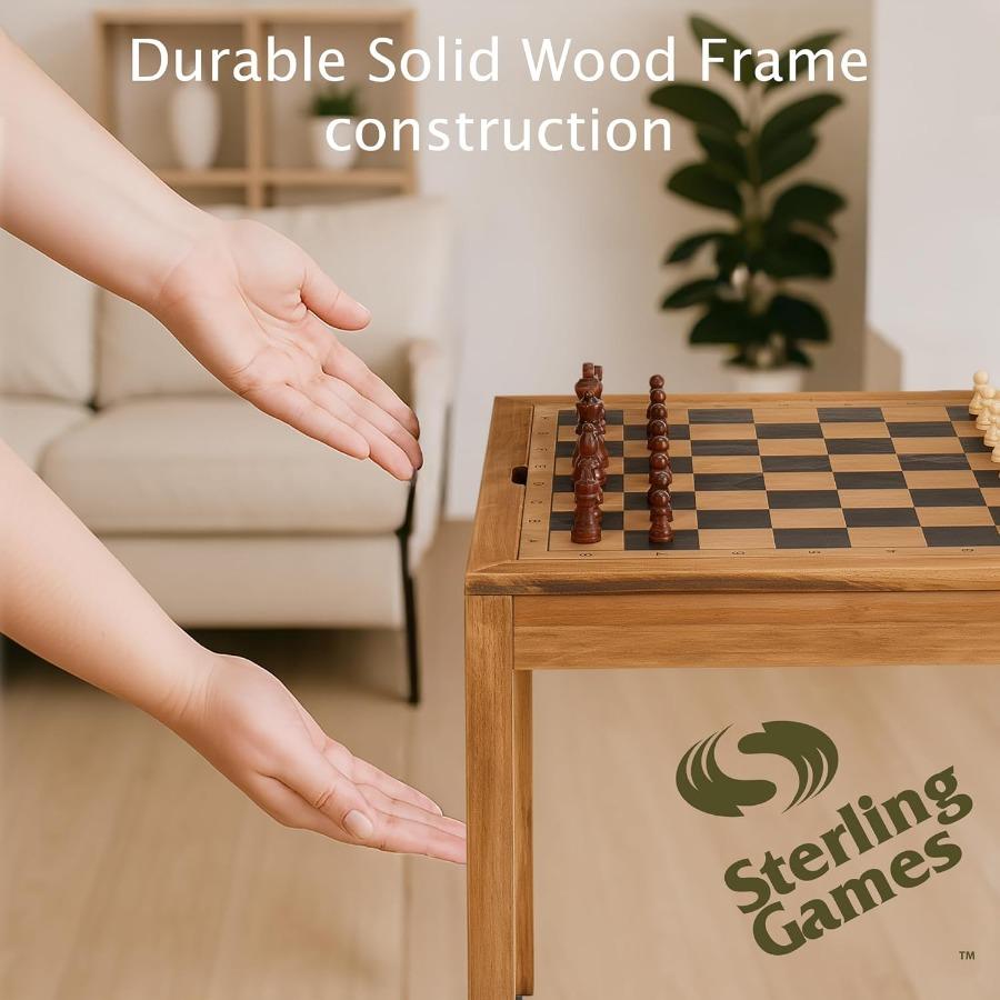 Games Wooden Chess Table Chess Checkers and Backgammon 3 In 1 Combo Game Table Furniture Set for Home Recreation 25 X 25 Compac