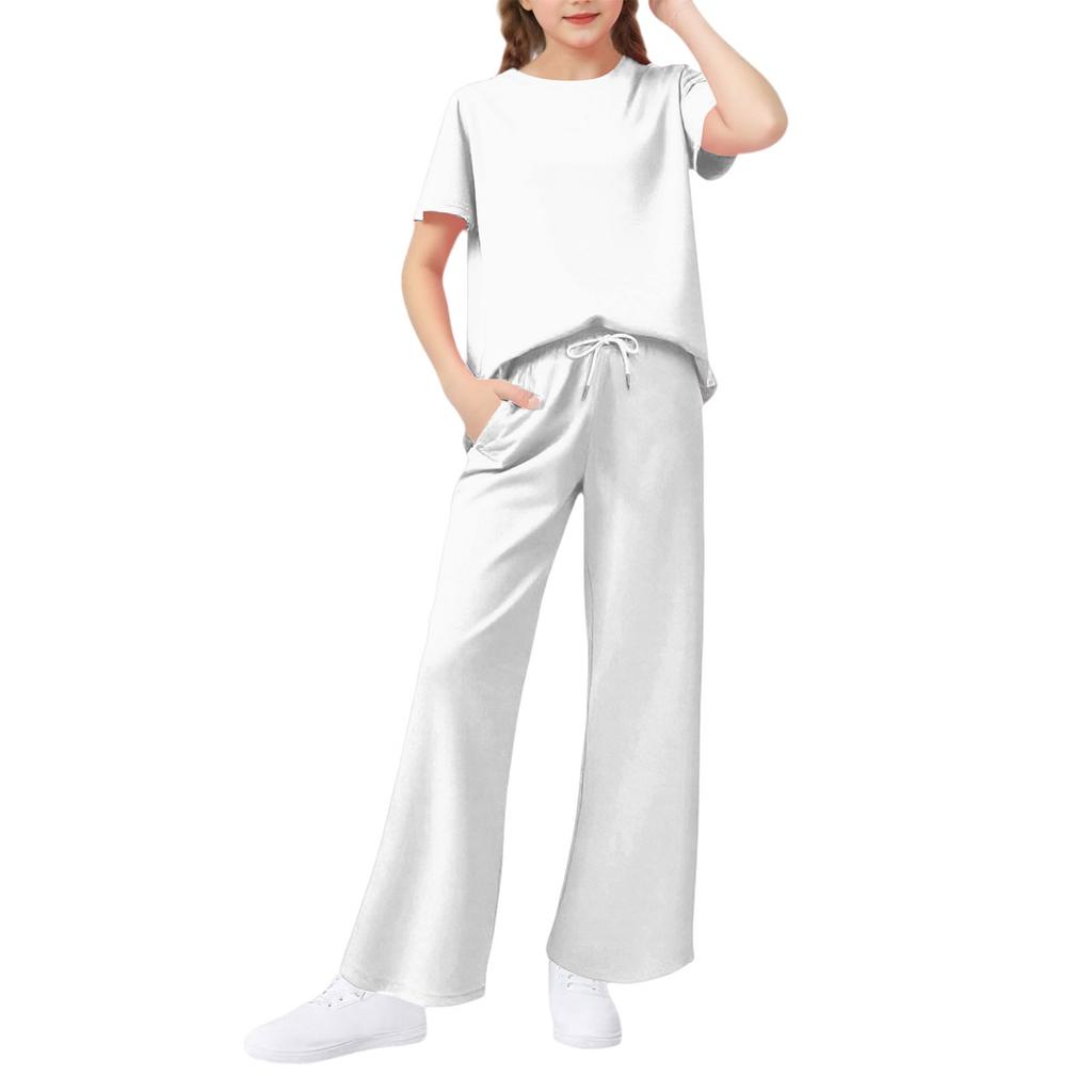 Girls' 2-Piece Set - Short Sleeve Tee & Wide Leg Pants