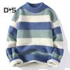 Fall Winter Men Sweater Half-high Collar Thickened Knitted Warm Loose Colorblock Loose Long Sleeves Pullover Daily Wear Sport Sweater