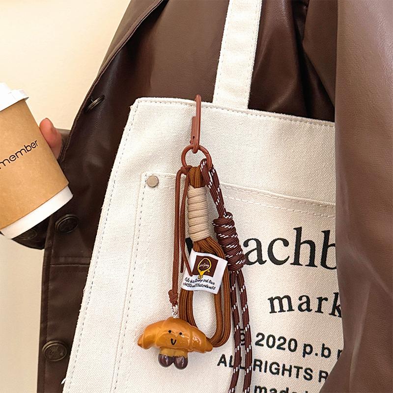 Kawaii Cartoon Bread Shaped Keychain Cute Pendant with Lanyard for Purse Bag Charm Party Favor for Children
