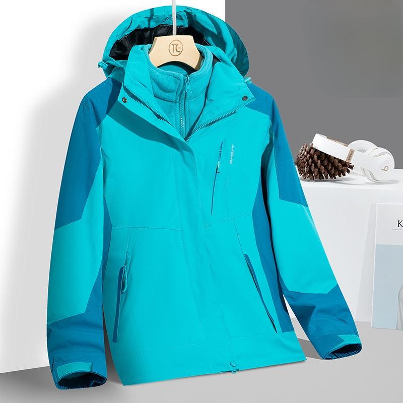 Autumn and Winter Outdoor Large Size Jacket Women's Three-in-one Two-piece Set Thickened Removable Fleece Liner